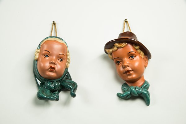 Ceramic Wall Masks, 1950s, Set of 2-SPD-555050