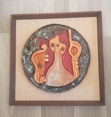 Ceramic Wall Relief with Woman by J Ruth, 1970s-QDP-1384580