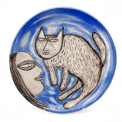 Ceramic Woman and Cat Dish by Corneille-MTD-1778358