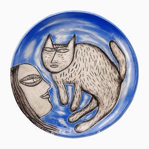 Ceramic Woman and Cat Dish by Corneille-MTD-1778358