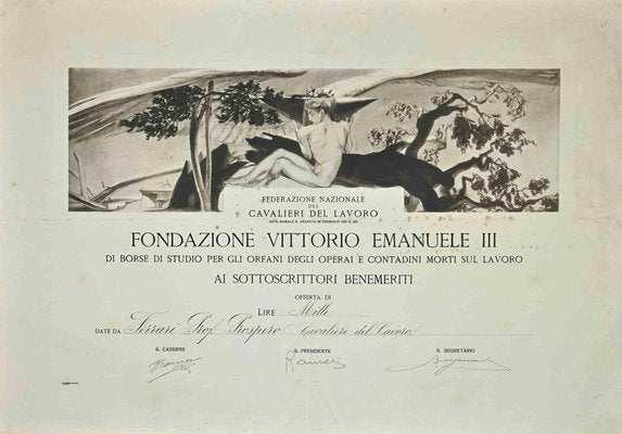 Certificate of the Vittorio Emanuele III Foundation, Original Etching, 1920s-ZCI-990801