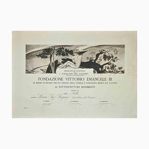 Certificate of the Vittorio Emanuele III Foundation, Original Etching, 1920s-ZCI-990801