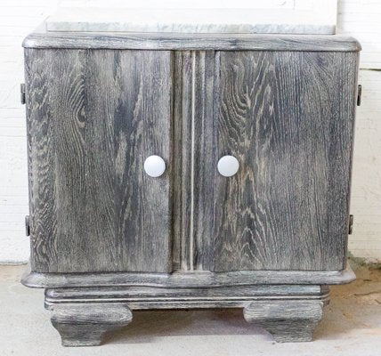 Cerused Nightstand or Side Cabinet with Marble Top, France, 1940s-RIU-947778