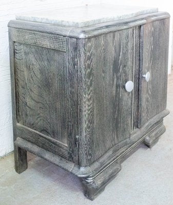 Cerused Nightstand or Side Cabinet with Marble Top, France, 1940s-RIU-947778