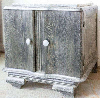 Cerused Nightstand or Side Cabinet with Marble Top, France, 1940s-RIU-947778