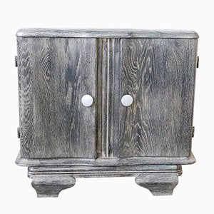 Cerused Nightstand or Side Cabinet with Marble Top, France, 1940s-RIU-947778