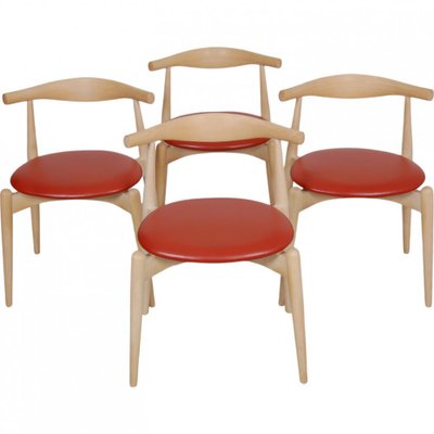 CH-20 Chairs in Beech and Red Leather by Hans Wegner, Set of 4-MTD-2028742