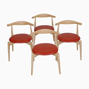 CH-20 Chairs in Beech and Red Leather by Hans Wegner, Set of 4-MTD-2028742