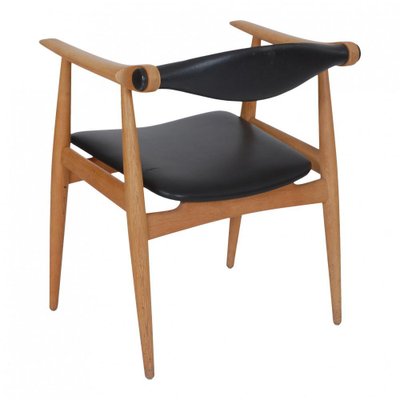 CH-34 Oak and Black Leather Chair by Hans J. Wegner for Carl Hansen & Søn-MTD-1400485