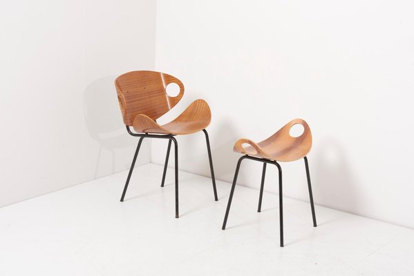 Chair and Stool by Olof Kettunen for Merivaara, Finland, 1950s, Set of 2-SFD-1113803