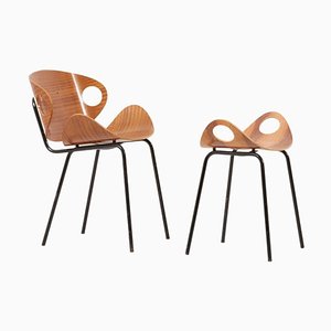 Chair and Stool by Olof Kettunen for Merivaara, Finland, 1950s, Set of 2-SFD-1113803