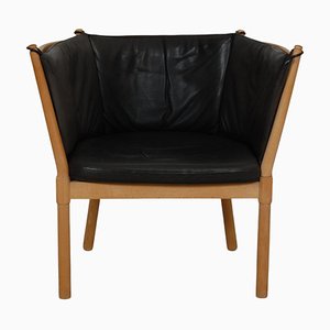 Chair in Black Aniline Leather by Børge Mogensen, 1970s-MTD-2028739