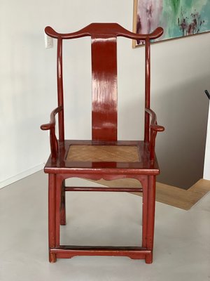 Chair in Ming Chinese style with High Backrest and Red Lacquer-JO-1285385