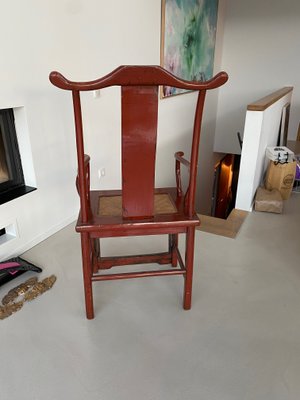 Chair in Ming Chinese style with High Backrest and Red Lacquer-JO-1285385