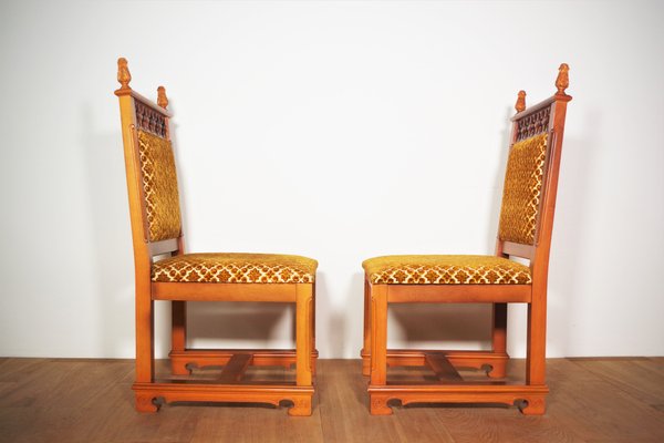 Chairs in Carved and Turned Wood with Velvet Seating, 1970s, Set of 2-KNM-1253913