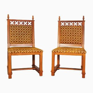 Chairs in Carved and Turned Wood with Velvet Seating, 1970s, Set of 2-KNM-1253913