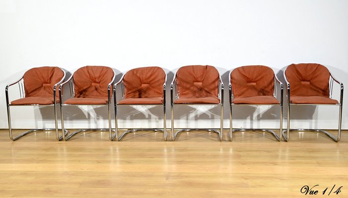 Chairs in Chromed Metal by Gastone Rinaldi for Rima, 1970s, Set of 6-RVK-1800250