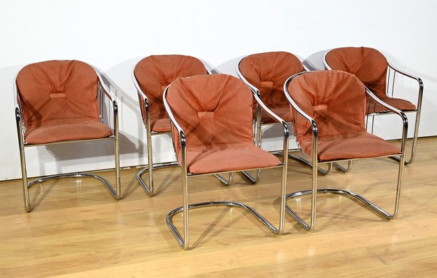 Chairs in Chromed Metal by Gastone Rinaldi for Rima, 1970s, Set of 6-RVK-1800250