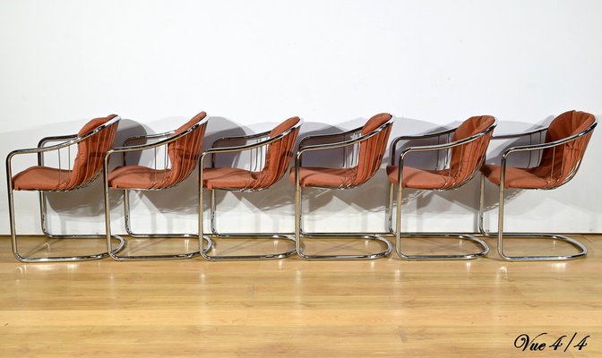 Chairs in Chromed Metal by Gastone Rinaldi for Rima, 1970s, Set of 6-RVK-1800250