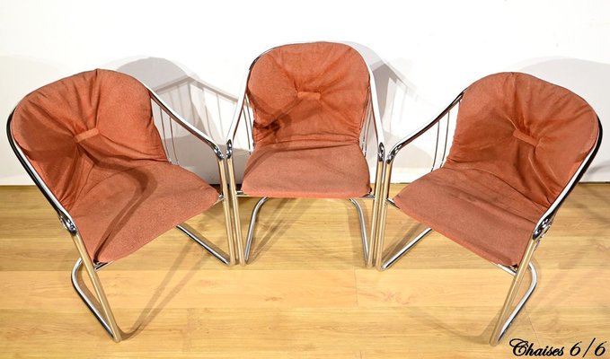 Chairs in Chromed Metal by Gastone Rinaldi for Rima, 1970s, Set of 6-RVK-1800250