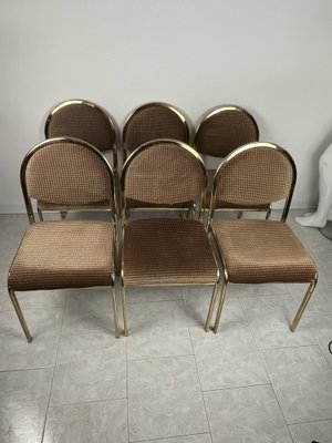 Chairs in Golden Metal and Fabric, Italy, 1970s, Set of 6-YST-1802338