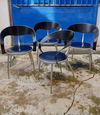 Chairs in Leather and Metal from Calligaris, Italy, 1980s, Set of 4-QZZ-1709074