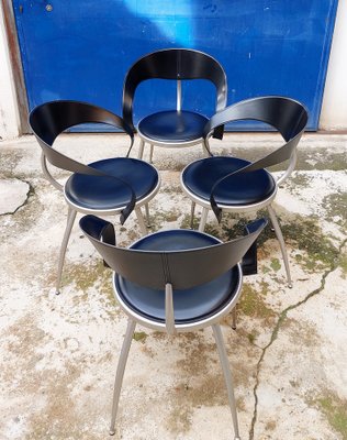 Chairs in Leather and Metal from Calligaris, Italy, 1980s, Set of 4-QZZ-1709074