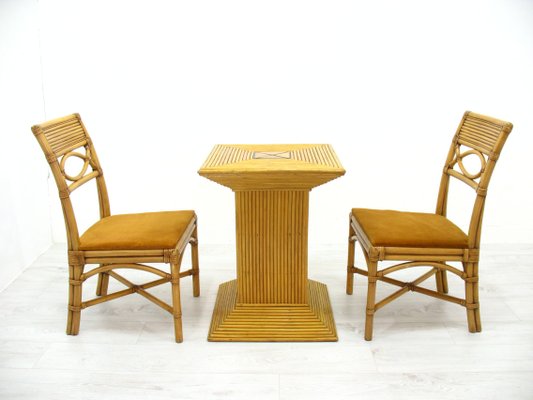 Chairs in Rattan with Table, 1970s, Set of 3-WVA-1235944