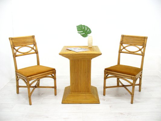 Chairs in Rattan with Table, 1970s, Set of 3-WVA-1235944