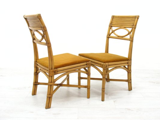 Chairs in Rattan with Table, 1970s, Set of 3-WVA-1235944