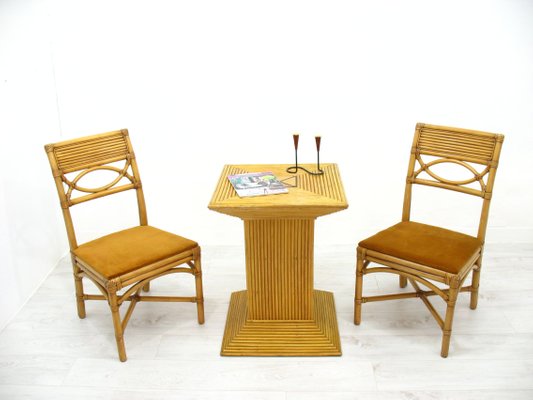 Chairs in Rattan with Table, 1970s, Set of 3-WVA-1235944