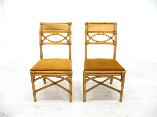 Chairs in Rattan with Table, 1970s, Set of 3-WVA-1235944