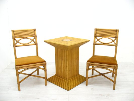 Chairs in Rattan with Table, 1970s, Set of 3-WVA-1235944