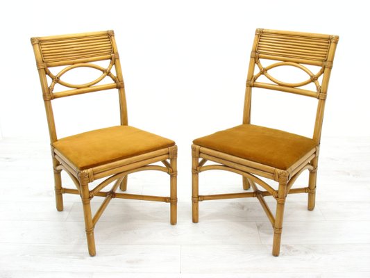 Chairs in Rattan with Table, 1970s, Set of 3-WVA-1235944