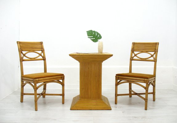 Chairs in Rattan with Table, 1970s, Set of 3-WVA-1235944