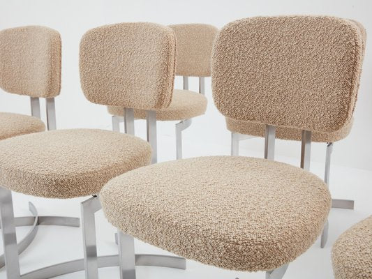 Chairs in Stainless Steel & Wool Bouclé from Paul Legeard, 1970s, Set of 8-YJA-1821276