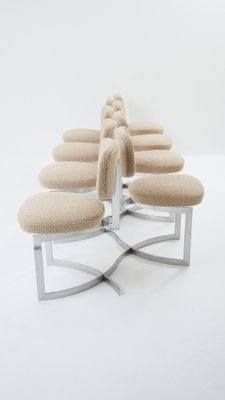 Chairs in Stainless Steel & Wool Bouclé from Paul Legeard, 1970s, Set of 8-YJA-1821276