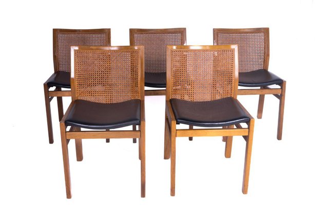 Chairs in Walnut, Leather and Straw from Molteni, Set of 5-SRP-1773871