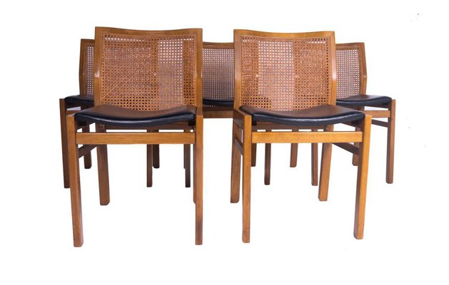 Chairs in Walnut, Leather and Straw from Molteni, Set of 5-SRP-1773871