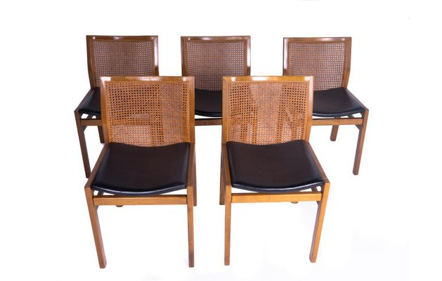 Chairs in Walnut, Leather and Straw from Molteni, Set of 5-SRP-1773871