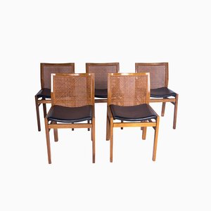 Chairs in Walnut, Leather and Straw from Molteni, Set of 5-SRP-1773871