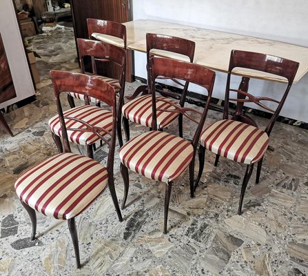 Chairs in Wood and Cream & Burgundy Fabric, 1960s, Set of 6-RAQ-1389091