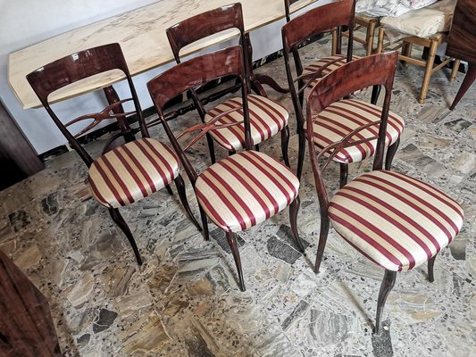 Chairs in Wood and Cream & Burgundy Fabric, 1960s, Set of 6-RAQ-1389091