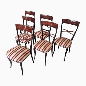 Chairs in Wood and Cream & Burgundy Fabric, 1960s, Set of 6-RAQ-1389091