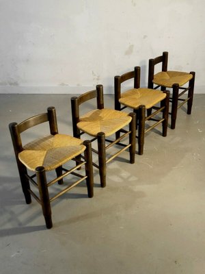 Chairs in Wood and Straw by Charles Dudouyt, France, 1950s, Set of 4-NLF-962406