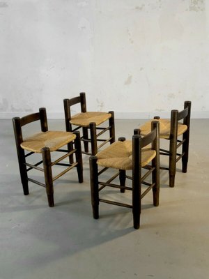 Chairs in Wood and Straw by Charles Dudouyt, France, 1950s, Set of 4-NLF-962406