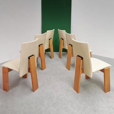 Chairs with Tripod Structure and Beige Leather Upholstery, 1970s, Set of 6-PRS-1749449