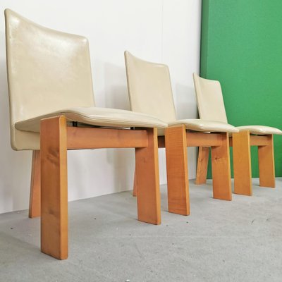 Chairs with Tripod Structure and Beige Leather Upholstery, 1970s, Set of 6-PRS-1749449