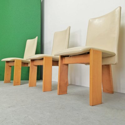 Chairs with Tripod Structure and Beige Leather Upholstery, 1970s, Set of 6-PRS-1749449