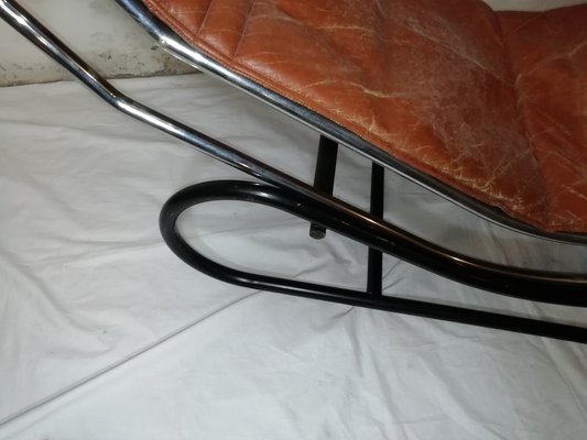 Chaise Longue in Chromed Metal & Brass Leather, Italy, 1960s-HNE-1178158